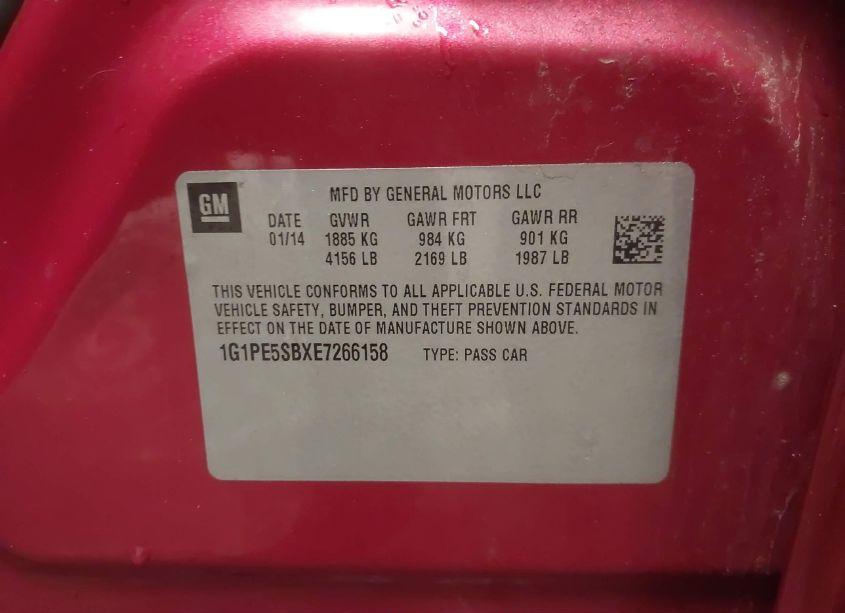 Photo 9 of 2014 Chevrolet Cruze 2LT AUTO (VIN 1G1PE5SBXE7266158)