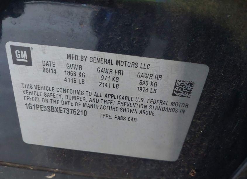 Photo 9 of 2014 Chevrolet Cruze 2LT AUTO (VIN 1G1PE5SBXE7376210)