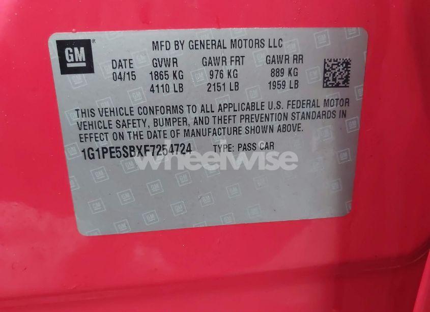 Photo 9 of 2015 Chevrolet Cruze 2LT AUTO (VIN 1G1PE5SBXF7254724)