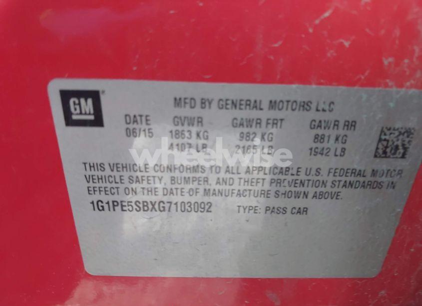 Photo 9 of 2016 Chevrolet Cruze LIMITED LT (VIN 1G1PE5SBXG7103092)