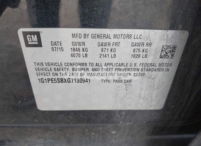 Photo 9 of 2016 Chevrolet Cruze LIMITED 1LT AUTO (VIN 1G1PE5SBXG7130941)