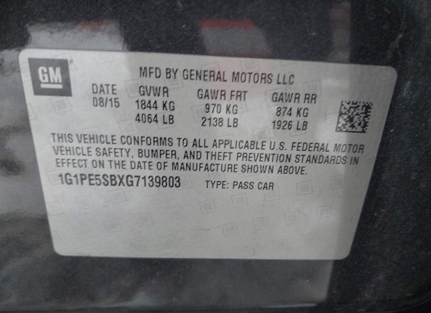 Photo 9 of 2016 Chevrolet Cruze LIMITED 1LT AUTO (VIN 1G1PE5SBXG7139803)