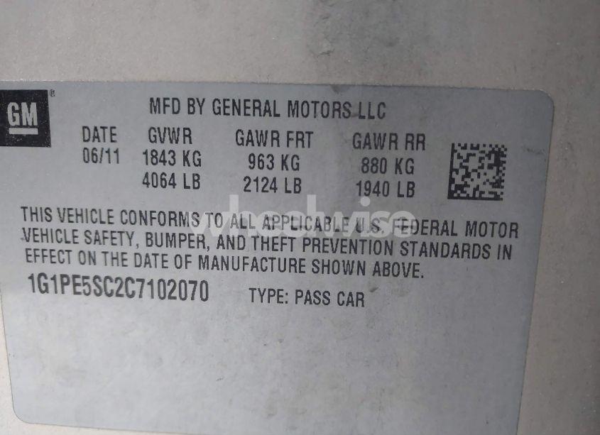 Photo 9 of 2012 Chevrolet Cruze LT (VIN 1G1PE5SC2C7102070)
