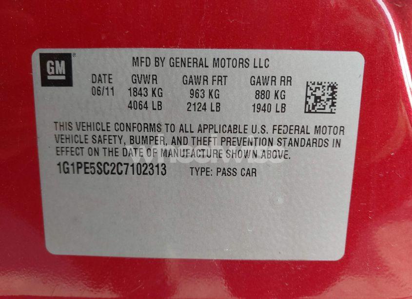 Photo 9 of 2012 Chevrolet Cruze LT (VIN 1G1PE5SC2C7102313)