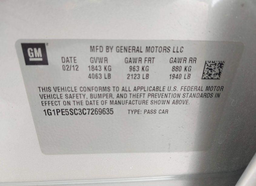 Photo 9 of 2012 Chevrolet Cruze LT (VIN 1G1PE5SC3C7269635)