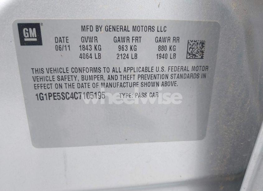 Photo 9 of 2012 Chevrolet Cruze LT (VIN 1G1PE5SC4C7105195)