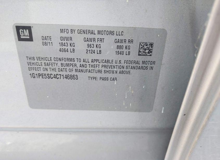 Photo 9 of 2012 Chevrolet Cruze LT (VIN 1G1PE5SC4C7146863)
