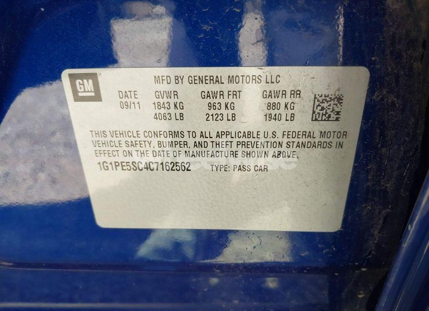 Photo 9 of 2012 Chevrolet Cruze LT (VIN 1G1PE5SC4C7162562)