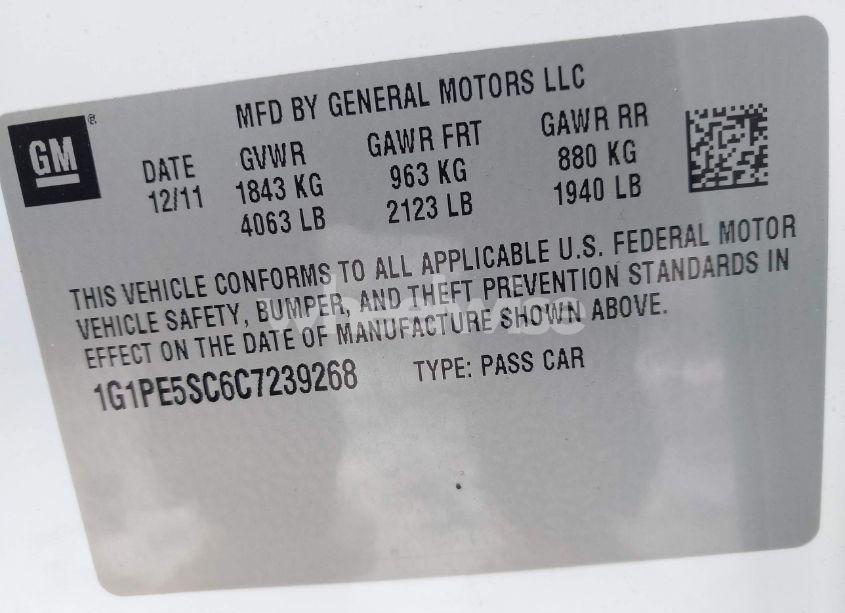 Photo 9 of 2012 Chevrolet Cruze LT (VIN 1G1PE5SC6C7239268)