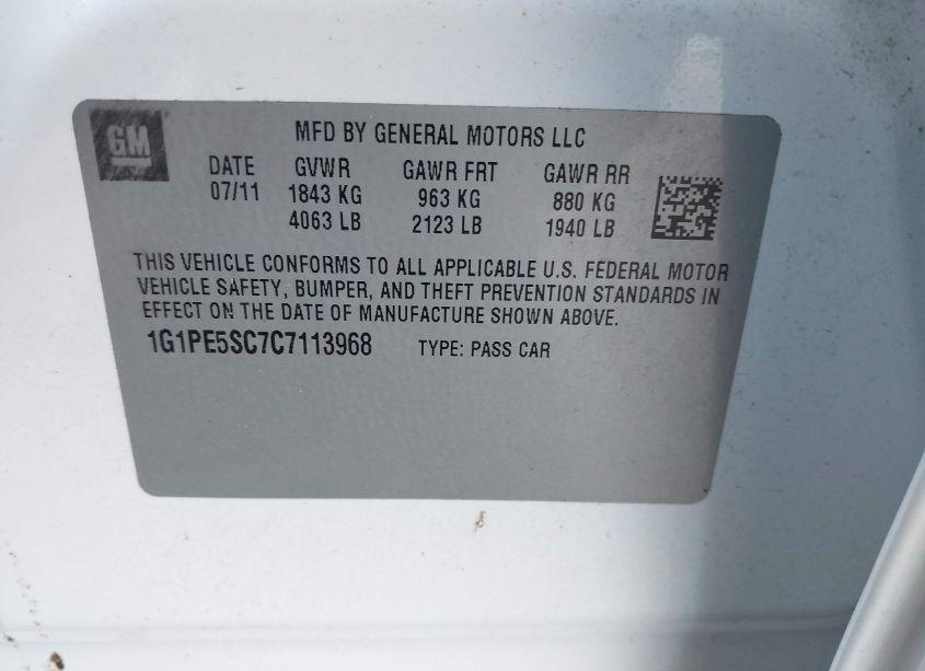 Photo 9 of 2012 Chevrolet Cruze LT (VIN 1G1PE5SC7C7113968)