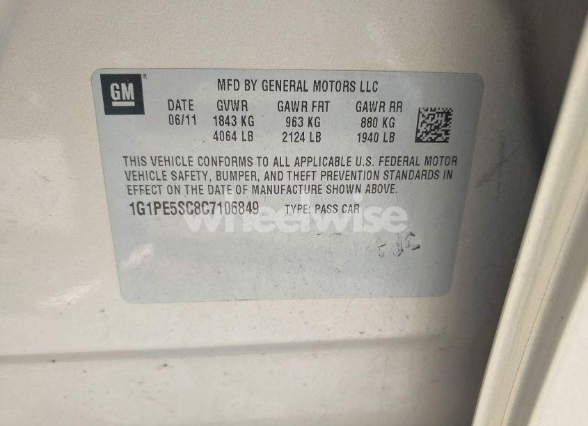 Photo 9 of 2012 Chevrolet Cruze LT (VIN 1G1PE5SC8C7106849)