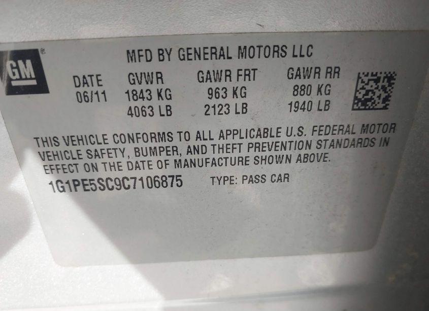 Photo 9 of 2012 Chevrolet Cruze LT (VIN 1G1PE5SC9C7106875)
