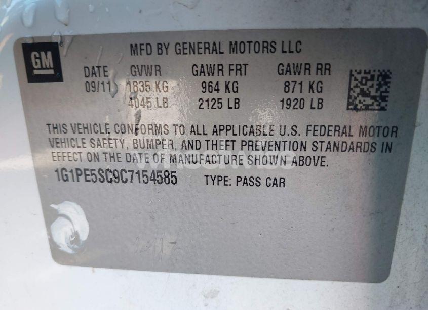 Photo 9 of 2012 Chevrolet Cruze LT (VIN 1G1PE5SC9C7154585)