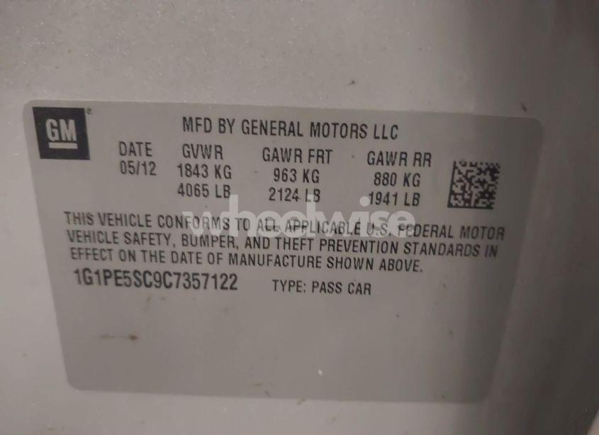 Photo 9 of 2012 Chevrolet Cruze LT (VIN 1G1PE5SC9C7357122)