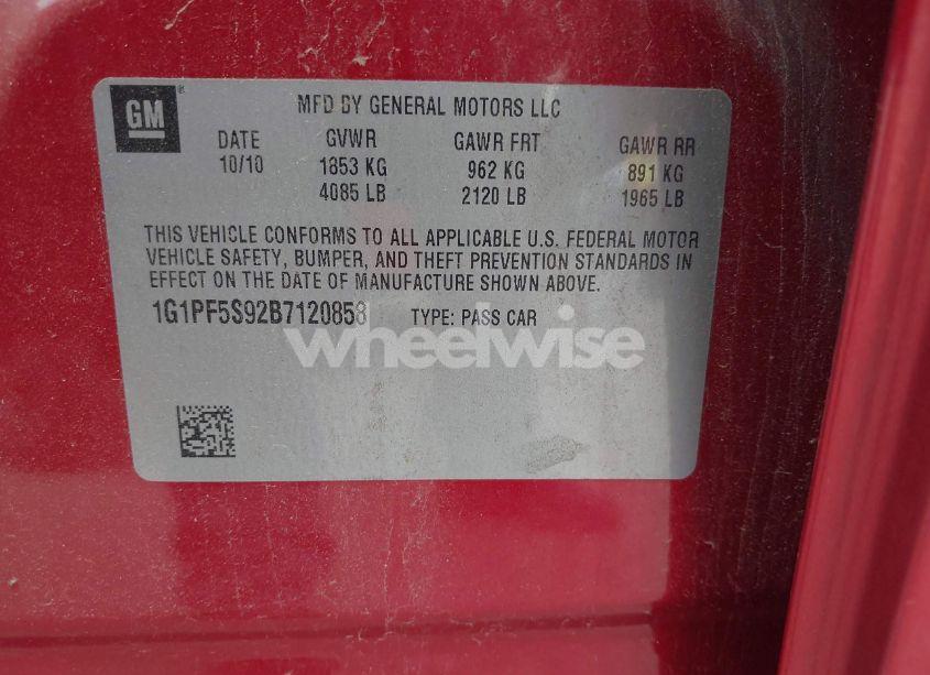 Photo 9 of 2011 Chevrolet Cruze 1LT (VIN 1G1PF5S92B7120858)