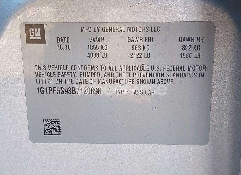 Photo 9 of 2011 Chevrolet Cruze 1LT (VIN 1G1PF5S93B7120898)