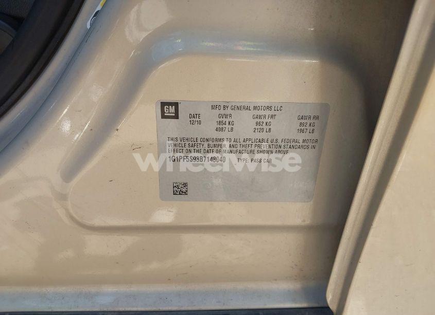 Photo 9 of 2011 Chevrolet Cruze 1LT (VIN 1G1PF5S93B7148040)