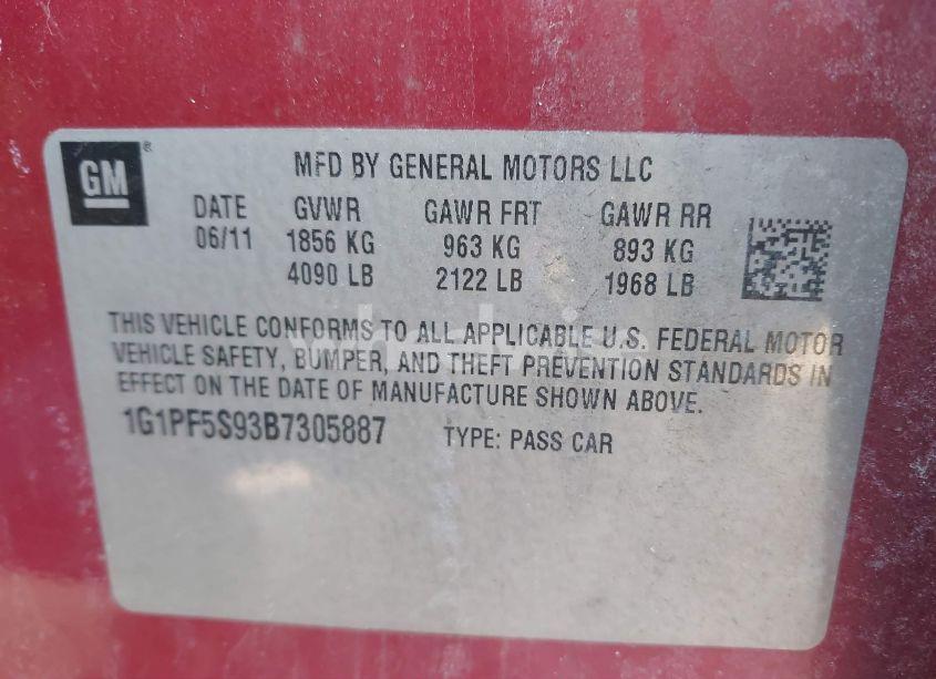 Photo 9 of 2011 Chevrolet Cruze 1LT (VIN 1G1PF5S93B7305887)