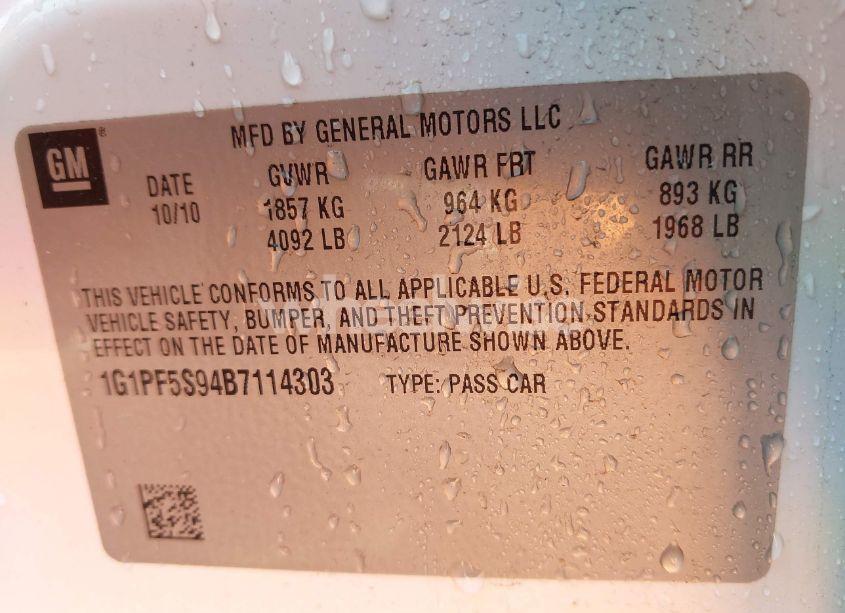 Photo 9 of 2011 Chevrolet Cruze 1LT (VIN 1G1PF5S94B7114303)