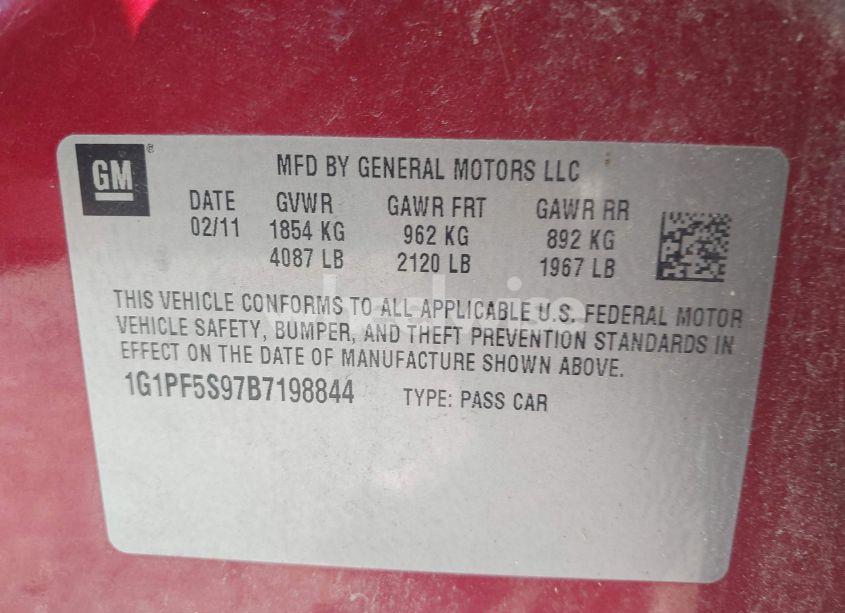 Photo 9 of 2011 Chevrolet Cruze 1LT (VIN 1G1PF5S97B7198844)