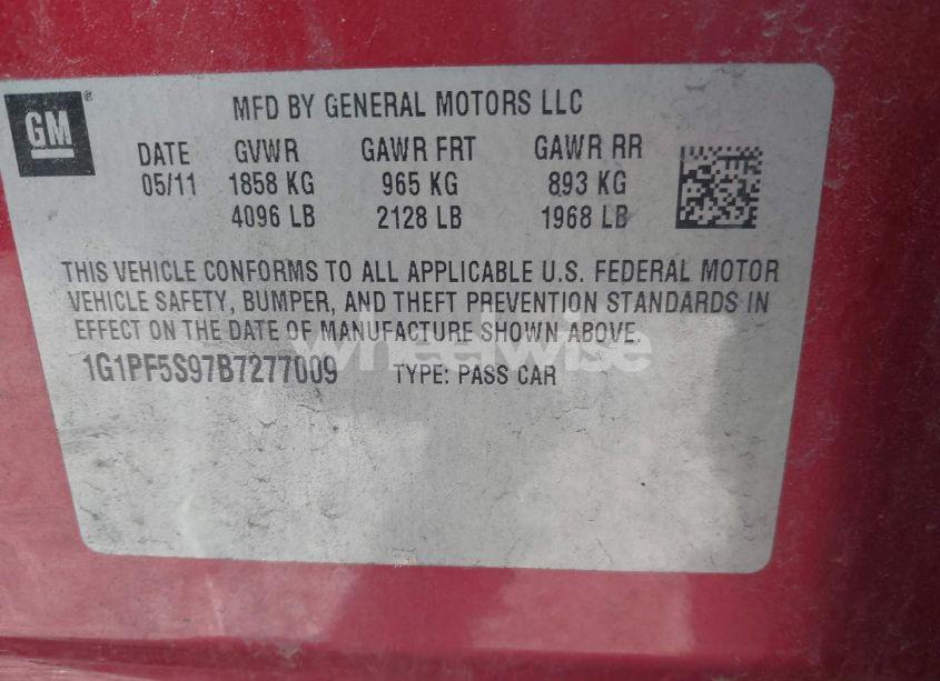 Photo 9 of 2011 Chevrolet Cruze 1LT (VIN 1G1PF5S97B7277009)