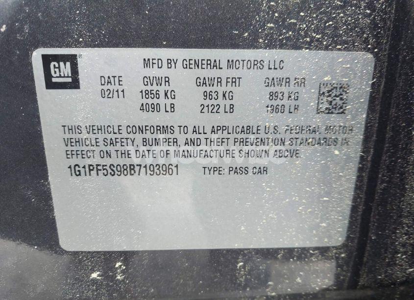 Photo 9 of 2011 Chevrolet Cruze 1LT (VIN 1G1PF5S98B7193961)