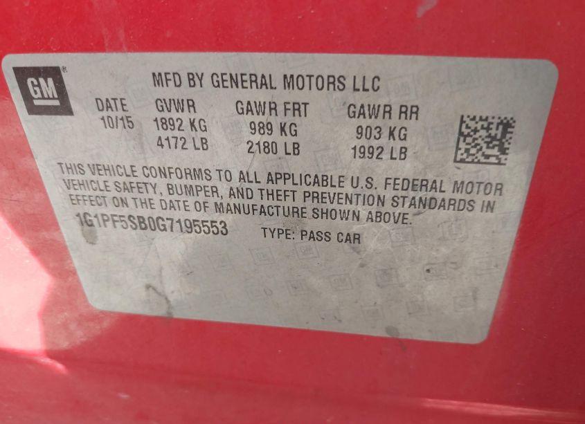 Photo 9 of 2016 Chevrolet Cruze LIMITED 2LT AUTO (VIN 1G1PF5SB0G7195553)