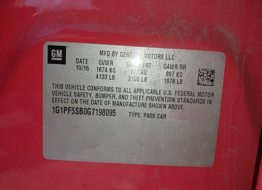 Photo 9 of 2016 Chevrolet Cruze LIMITED 2LT AUTO (VIN 1G1PF5SB0G7198095)