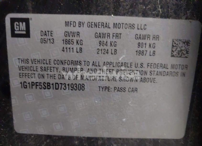 Photo 9 of 2013 Chevrolet Cruze 2LT MANUAL (VIN 1G1PF5SB1D7319308)