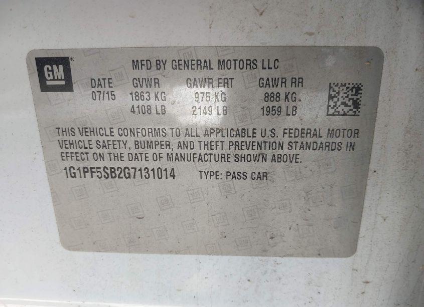 Photo 9 of 2016 Chevrolet Cruze LIMITED 2LT AUTO (VIN 1G1PF5SB2G7131014)