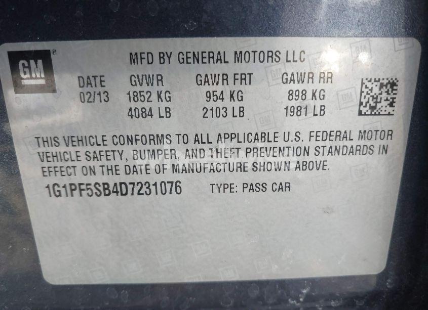 Photo 9 of 2013 Chevrolet Cruze 2LT MANUAL (VIN 1G1PF5SB4D7231076)