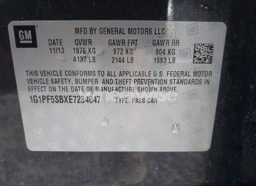 Photo 9 of 2014 Chevrolet Cruze 2LT MANUAL (VIN 1G1PF5SBXE7234047)