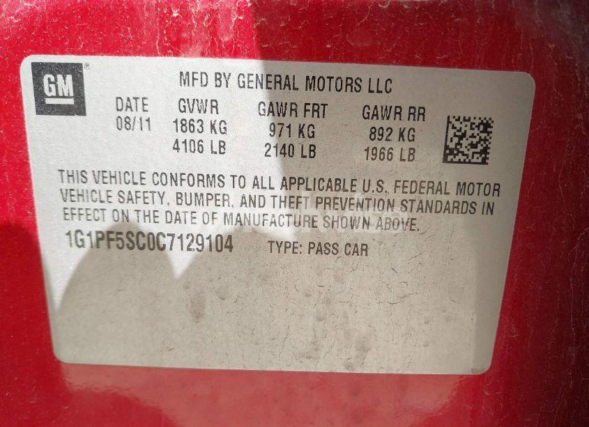 Photo 9 of 2012 Chevrolet Cruze 1LT (VIN 1G1PF5SC0C7129104)