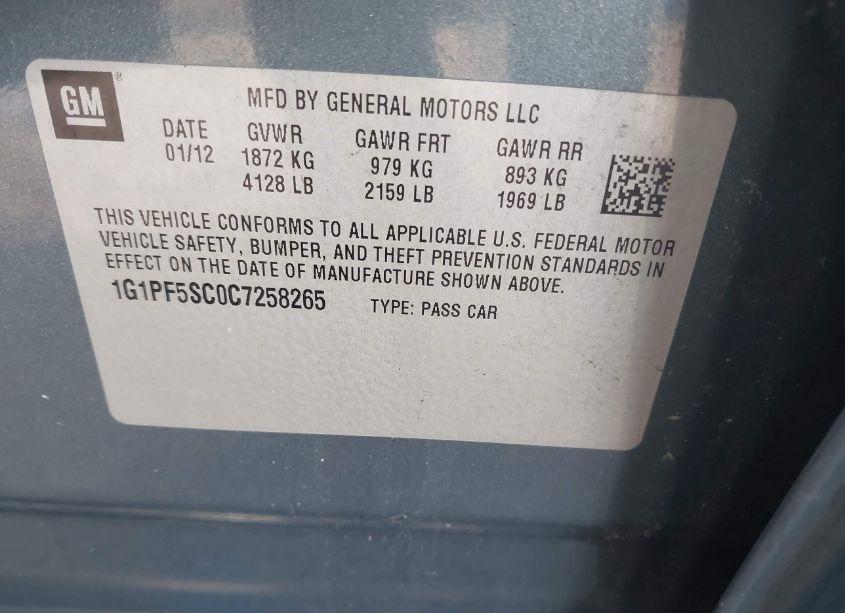 Photo 9 of 2012 Chevrolet Cruze 1LT (VIN 1G1PF5SC0C7258265)