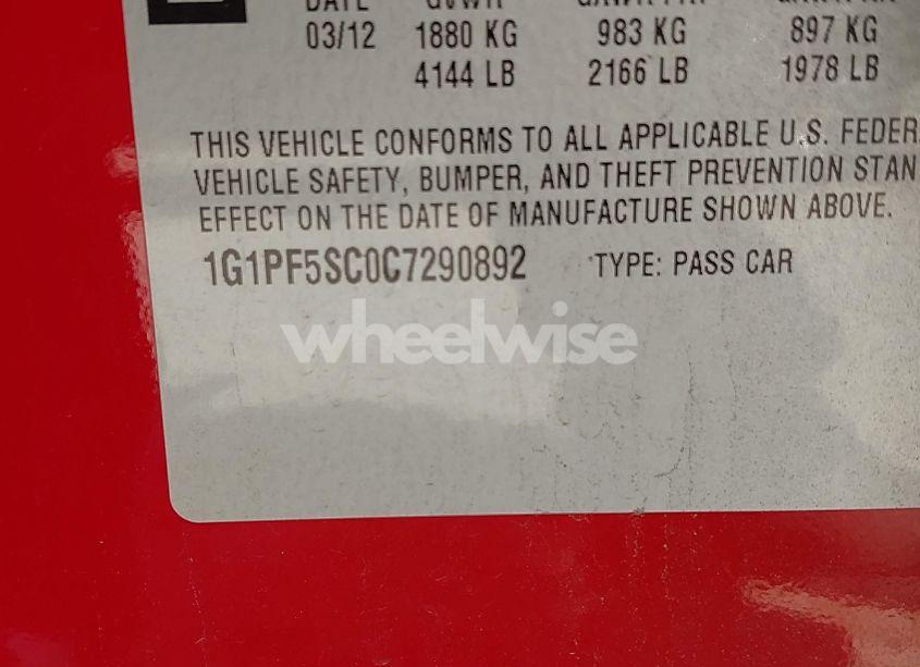 Photo 9 of 2012 Chevrolet Cruze 1LT (VIN 1G1PF5SC0C7290892)