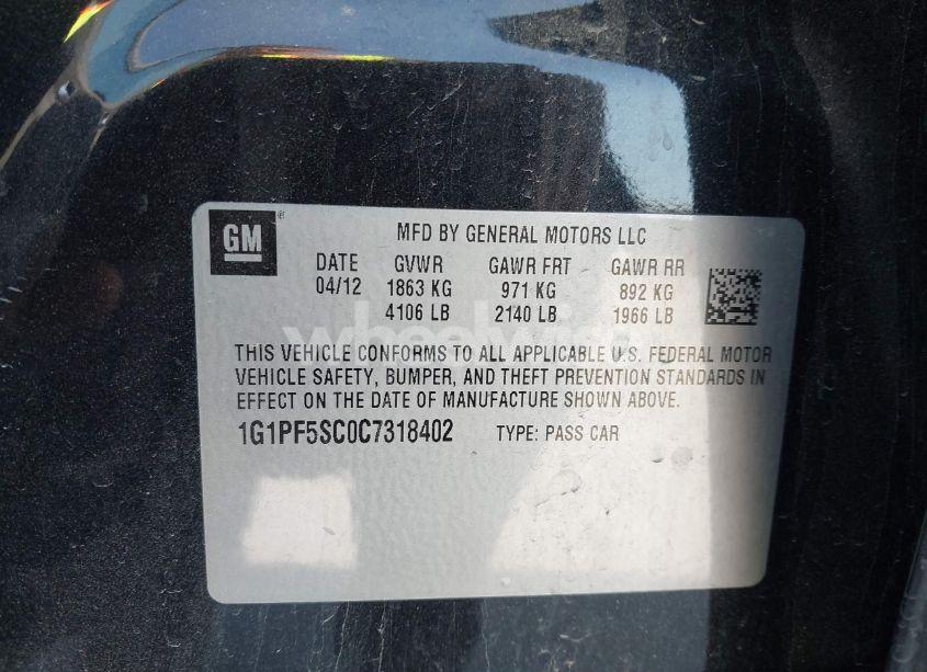 Photo 9 of 2012 Chevrolet Cruze 1LT (VIN 1G1PF5SC0C7318402)