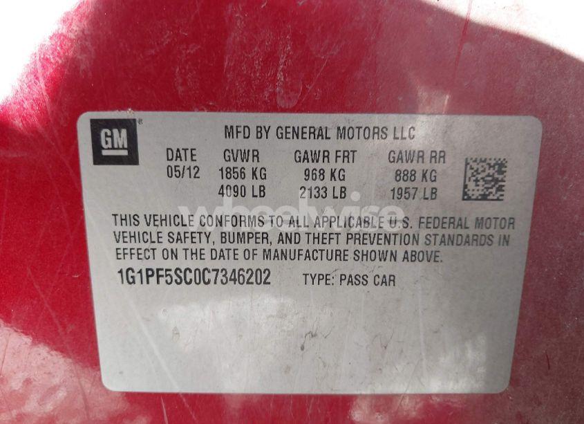 Photo 9 of 2012 Chevrolet Cruze 1LT (VIN 1G1PF5SC0C7346202)