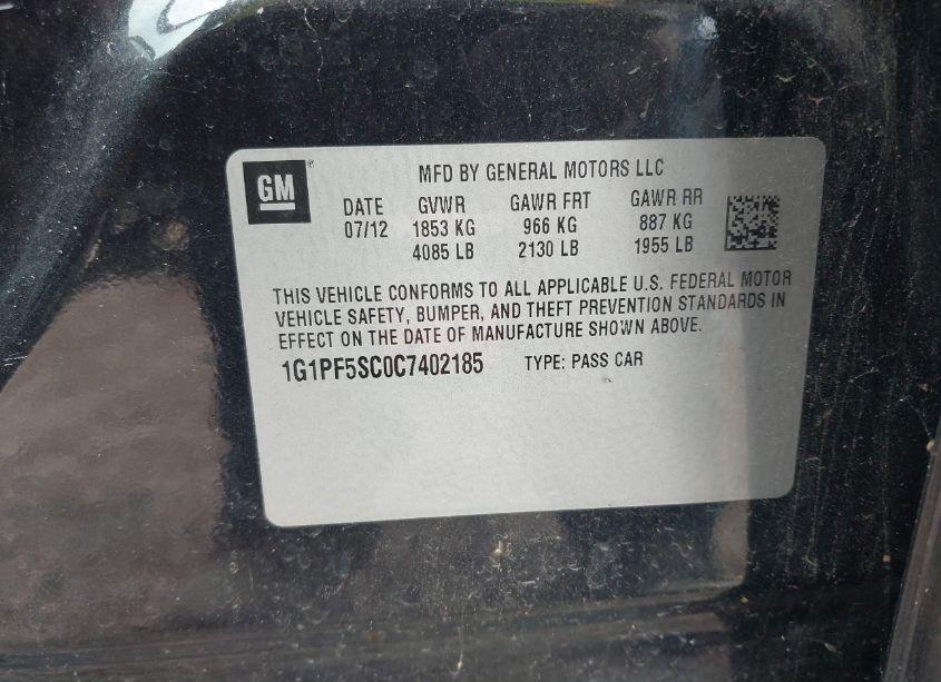 Photo 9 of 2012 Chevrolet Cruze 1LT (VIN 1G1PF5SC0C7402185)