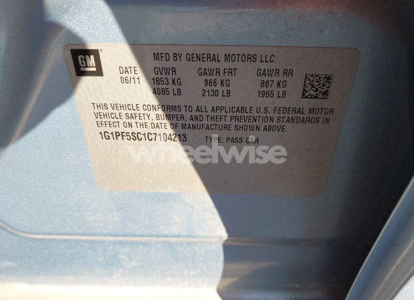 Photo 9 of 2012 Chevrolet Cruze 1LT (VIN 1G1PF5SC1C7104213)