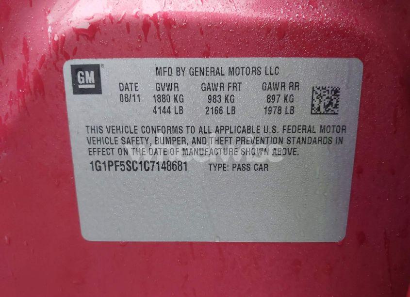 Photo 9 of 2012 Chevrolet Cruze 1LT (VIN 1G1PF5SC1C7148681)