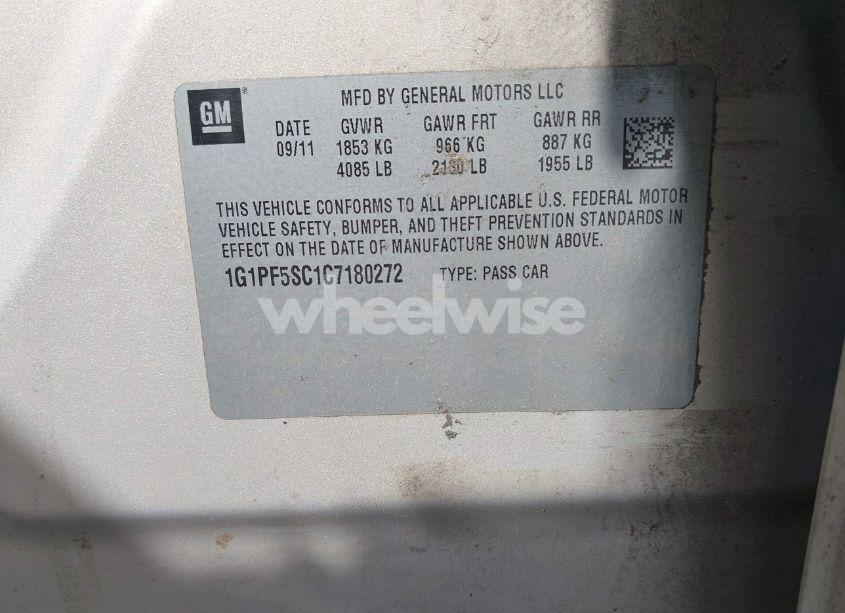 Photo 9 of 2012 Chevrolet Cruze 1LT (VIN 1G1PF5SC1C7180272)