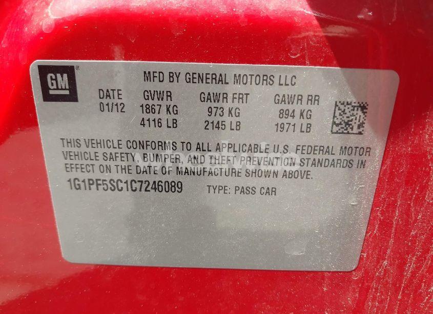 Photo 9 of 2012 Chevrolet Cruze 1LT (VIN 1G1PF5SC1C7246089)