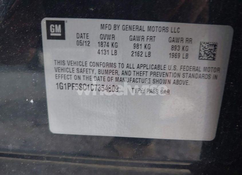 Photo 9 of 2012 Chevrolet Cruze 1LT (VIN 1G1PF5SC1C7354809)