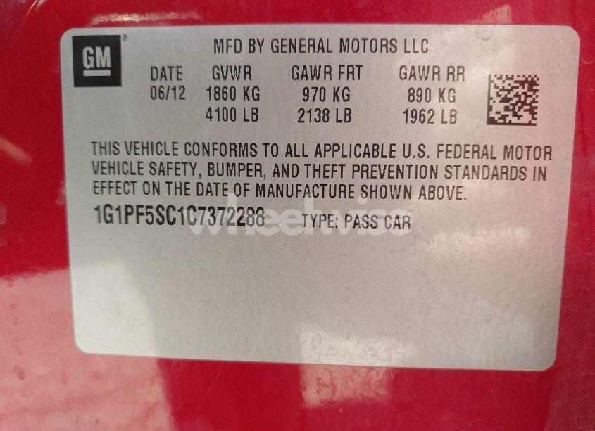 Photo 9 of 2012 Chevrolet Cruze 1LT (VIN 1G1PF5SC1C7372288)