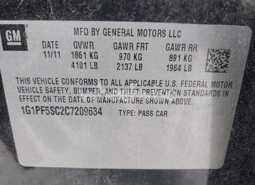 Photo 9 of 2012 Chevrolet Cruze 1LT (VIN 1G1PF5SC2C7209634)