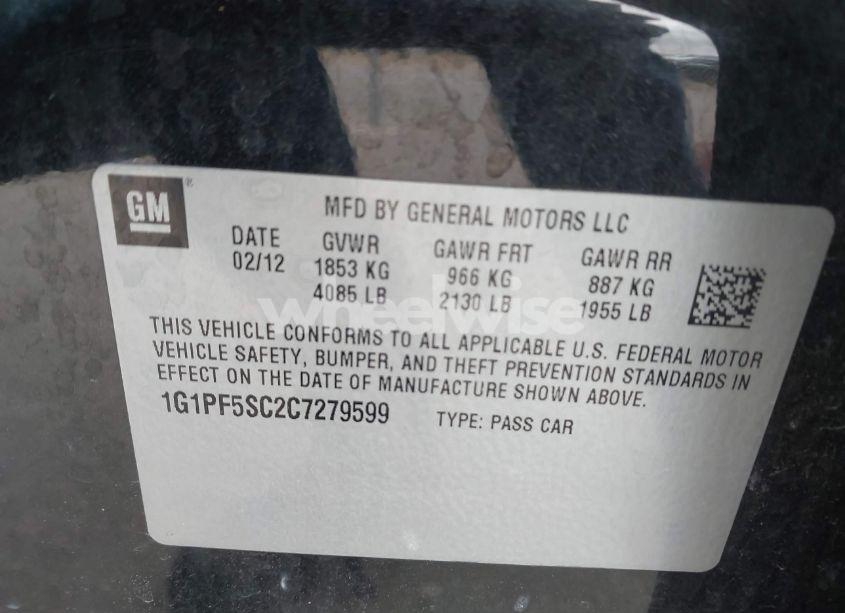 Photo 9 of 2012 Chevrolet Cruze 1LT (VIN 1G1PF5SC2C7279599)