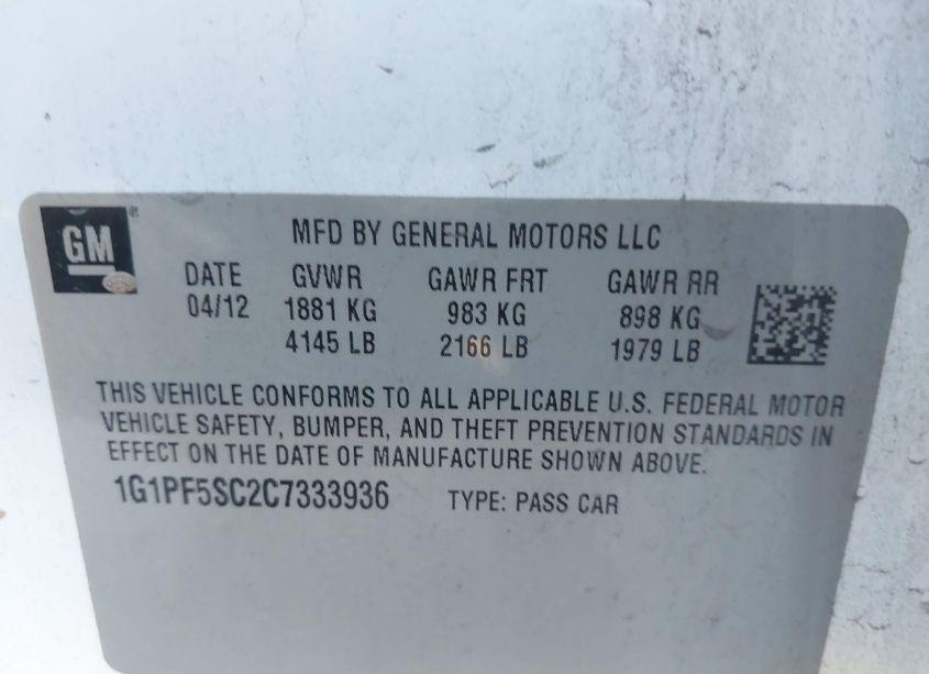 Photo 9 of 2012 Chevrolet Cruze 1LT (VIN 1G1PF5SC2C7333936)