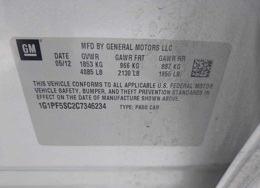 Photo 9 of 2012 Chevrolet Cruze 1LT (VIN 1G1PF5SC2C7346234)