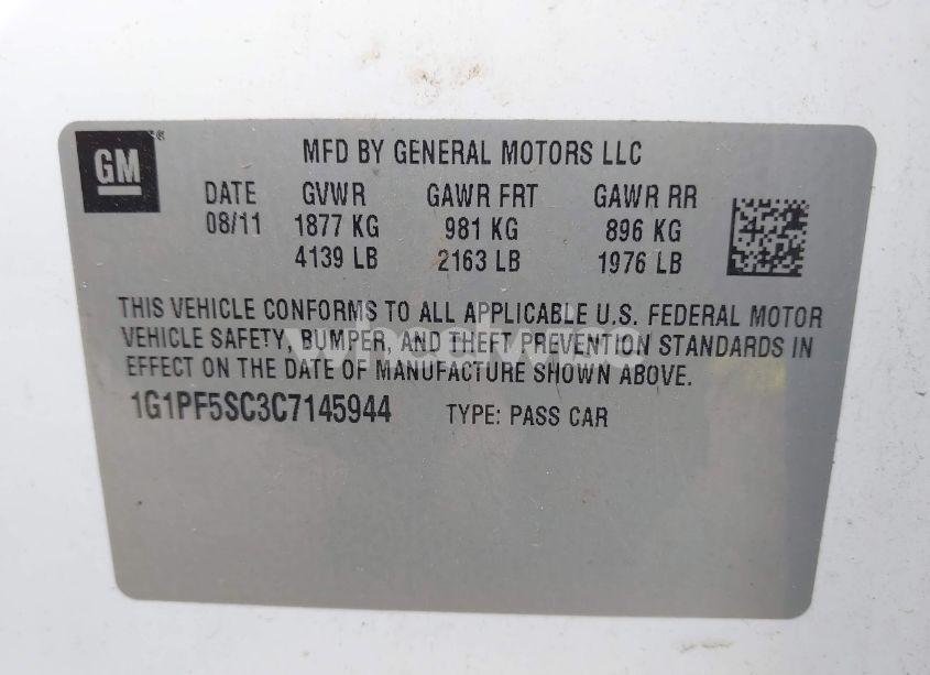 Photo 9 of 2012 Chevrolet Cruze 1LT (VIN 1G1PF5SC3C7145944)