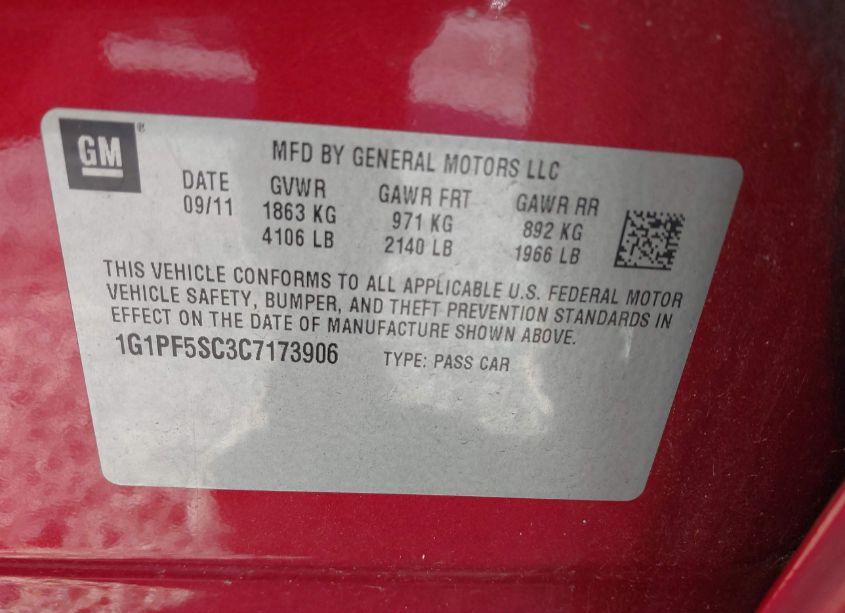 Photo 9 of 2012 Chevrolet Cruze 1LT (VIN 1G1PF5SC3C7173906)